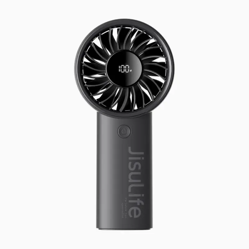 JisuLife Handheld Fan Life4 — 5000mAh Battery, 5-Speed Turbo Wind, LED Display, Long-Lasting 15H Cooling Fan