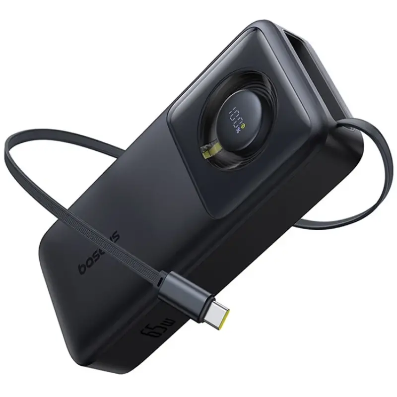Baseus 65W Power Bank 693217266149620000mah Fast Charging with Built-in Retractable Type-C Cable for Laptops iPhone 17 16 15 Pro Max