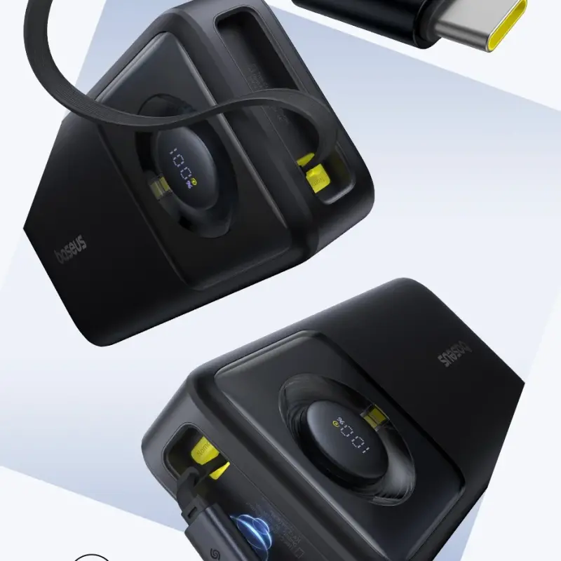 Baseus 65W Power Bank 693217266149620000mah Fast Charging with Built-in Retractable Type-C Cable for Laptops iPhone 17 16 15 Pro Max